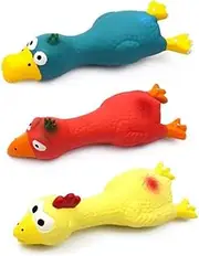 3PCS Dog Squeaky Toys, Dog Small Chicken Toys, Soft Rubber Chew Dog Toys for Puppy Small Medium Dogs (Red+Yellow+Blue, One Size)