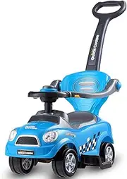 HONEY JOY 3-in-1 Ride On Push Car, Foot-to-Floor Toddler Walking Car w/Detachable Guardrails & Handle, Interesting Horn, Hidden Storage Space & Anti-Back-Tipping, Sliding Car for 2-6 Years (Blue)