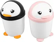 jojofuny Kawaii Penguin Mini Trash Can Set 2pcs Small Desk Waste Bins Desktop Garbage Can Organizers Home Office Use