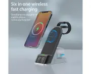 Wireless Charger 6 in 1 Multifunctional LED Digital Display Touch Control Alarm Clock Function Universal Fast Wireless Charging Station-Black