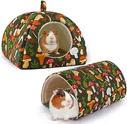 Bienbee Guinea Pig Hideout, Rabbit Bed with Guinea Pig Tunnel, 2 Pack Guinea Pig Toys Set Guinea Pig House Rabbit Hideout Guinea Pig Accessories for Hamster Ferret Rabbit Bunny Black Mushroom