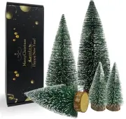 Desktop Miniature Christmas Trees Mini Pine Tree 5Pcs with Snow and Wood Base fo