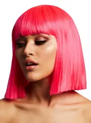 Lola Womens Neon Pink Deluxe Bob Wig with Fringe