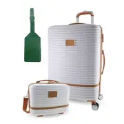 Pierre Cardin LARGE Hard Shell Mini Beauty Case Set Leather Tag - White