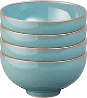 [Denby] Azure Blue Rice Bowls Set of 4 - Dishwasher Microwave Safe Crockery 480ml 13cm - Blue Ceramic Stoneware Tableware - Chip & Crack Resistant Soup Bowls