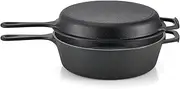 2-in-1 Pre-Seasoned Cast Iron Dutch Oven with Lid, 3.2 qt Pot & 10.5 in Skillet Cookware Set with Handles & Lid Lifter, Deep Pot for Baking Stewing Roasting, Indoor & Outdoor Use