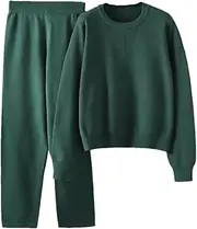 [Generic] Women's Tracksuit Solid Casual Long Sleeve O-Neck Pullover Sweater Tops Loose Elastic Waist Knitted Pants 2 Pieces Suit