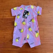 Bonds Baby Easy Peasy Lemon Squeezy Purple Pink Zip Wondersuit Romper Size 1