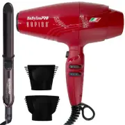 BaByliss Pro Rapido Nano Titanium Hair Dryer (Red) with Prima 3000 1¼" Flat Iron