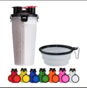Dog Travel Water Bottle Collapsible Bowls, 2 in 1 Pet Food Container