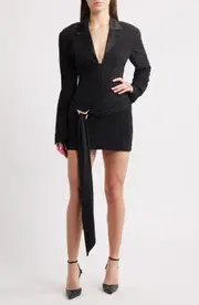 Mistress Rocks Draped Long Sleeve Blazer Minidress in Black at Nordstrom, Size X-Large