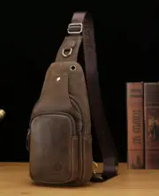 100%Genuine Leather Chest Bag Casual Triangle Crossbody Bag