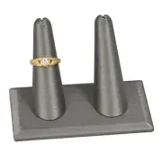 2 Finger Ring Display Grey Jewelry Display Grey Faux Leather Ring Stand 2 1/4"H