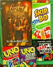 5x FAMILY FUN New Games Firefly Shiny Dice Customizable Uno Skip-Bo Uno Flip