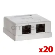 Double Hole Cat 6 Surface Mount Box Keystone Jack Cat6 Jack 2 Port Lot of 20 NEW