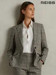 Reiss Grey Check Tamy Petite Checked Slim Fit Suit Blazer (E11890) | $460