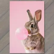 FLATCARD Bunny Rabbit Blowing Bubble Gum Chewing Weird Strange Unusual Creepy