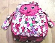 FRENCH 1960s GROOVY EMBROIDERED OWL COTTON PILLOW~COLOURFUL WINGS & FEATHERS~NEW