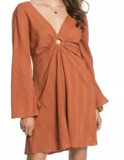 Roxy Large Nothing Compares Dress Keyhole Long Flare Sleeves NWT