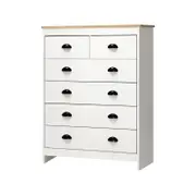 Oikiture Tallboy 6 Chest of Drawers Dresser White