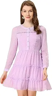[Allegra K] Women's Swiss Dots Elastic Waist A-Line Tiered Flowy Chiffon Dress