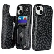 for iPhone 15 Plus Wallet Case with Card Holder, Black Leopard Cheetah