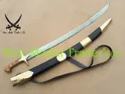 38" HIGH CARBON STEEL BURL OLIVE WOOD HANDLE TATAR SWORD WITH WOODEN SCABBARD