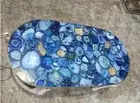 Blue Oval Agate Stone Center Dining Table Luxury Gemstone Modern Decors