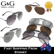 Mens Women Small Fit Aviator Sunglasses Raised Top Bar Metal Frame UV Protection
