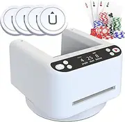 Fully Automatic Card Dealer Machine, Portable 360° Rotating Poker Card Splitting Machine with 4 Wireless Dealer Button, Built-in 5000MAH Rechargeable Battery,for UNO, Blackjack, Texas Hold'em(White)