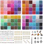 QUEFE 48000pcs 2mm Glass Seed Beads for Jewelry Making Kit, 96 Colors Small Bracelet Beads with Pendant Charms Kit and Letter Beads for Bracelets Necklace Ring Making, DIY, Art and Craft