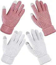 [Geyoga] 2 Pairs Women's Winter Touchscreen Gloves Warm Fleece Lined Knit Gloves Elastic Cuff Winter Texting Gloves