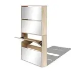4-Tier Mirror Shoe Cabinet Shoes Storage Shelf Drawers Hallway Cupboard Oak
