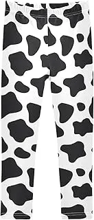 [Joisal] Girls Leggings 4T Black White Cow Pattern, Comfortable Stretch Pants for Girls