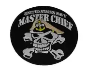 UNITED STATES NAVY MASTER CHIEF SKULL and CROSSBONES ROUND PATCH - Color - Veter