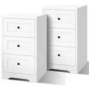 2x ALFORDSON 3 Drawers Bedside Table Hamptons (White)