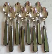 8 Lorena 18/10 Stainless China Lucite Pine Green Handle 8 inch Table Soup Spoons