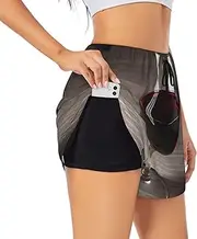 [GaxfjRu] Wine Bottle Glass Print Women's Running Shorts High Waisted Running Shorts Pocket Sporty Gym Elastic Short
