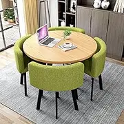 Modern Dark Green Drawing Room Club Table and Chair Set with 1 Table and 4 Chairs, Living Room Bedroom Furniture