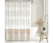 Boho Bei Shower Curtain for Bathroom Stripe K tted-Tassel Shower Curtain 72 X 72 Inches Natural Linen