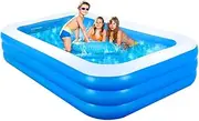 GALAXYER Above Ground Inflatable Paddling Pool, 3 Rings Large Rectangular Family Toddler Swimming Center, Indoor Outdoor Garden, 205 × 125 × 50 CM
