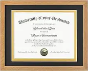11x14 Diploma Frame, Solid Oak Wood Certificate Picture Frame with High Definition Glass, Document Frame for Wall and Tabletop, Black Mat