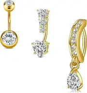 [AVYRING] Belly Button Ring Hypoallergenic Surgical Stainless Steel Dangle Belly Piercing Jewelry 14g for Women Navel Rings Silver Gold