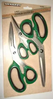 3 piece Set Titanium Coated Stainless Steel Scissors 9” 8” Utility 5¼" R/L Hand