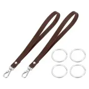 7 Inch Wristlet Strap PU Leather with 4 Silver Rings for Clutch (2 Pack, Brown)