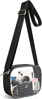 Clear Bag Stadium Approved, Clear Crossbody Bag, Clear Crossbody Purse Bag PVC Clear Purse, Clear Stadium Bags for Women, Clear Messenger Bag, Clear Tote Bag for Work Concert Sports (Black)