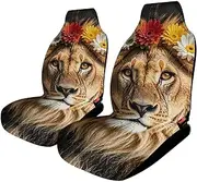 HETVBNS - Breathable Car Seat Cover African Lion Flower on Its Head Car Front Seat Protector with Elastic Band Edge Car Seat Cushions