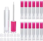 Lip Gloss Brush Wand Tubes Empty, 12 Pack 5ml Lip Gloss Containers with Wand, 12 Pink Lip Gloss Tubes with Rubber Stoppers for DIY Lip Gloss Balm (Pink)