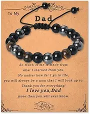 [yaozeio] Fathers Day Birthday Gifts for Daddy Dad Black Beads Bracelet for Men Thank You Dad Father Gift from Daughter Son Best Dad Papa Ever Gifts for Bonus Dad Father In Law Gift Tiger Eye Bracelet