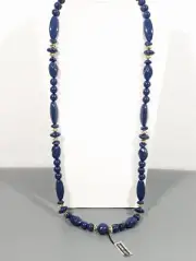 Vintage Genuine Lucite Blue Ribbed Bead Classic Retro Statement Necklace 32"